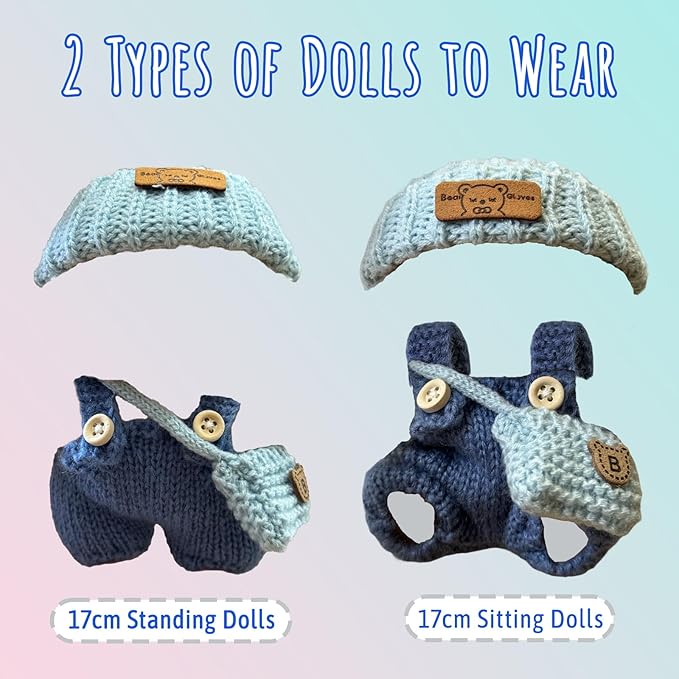 Clothes for Dolls, Handcrafted Crochet 3-Piece Set for 17cm Doll, Stylish Knitted Outfit with Hat, Overalls, Bag Accessories for Doll