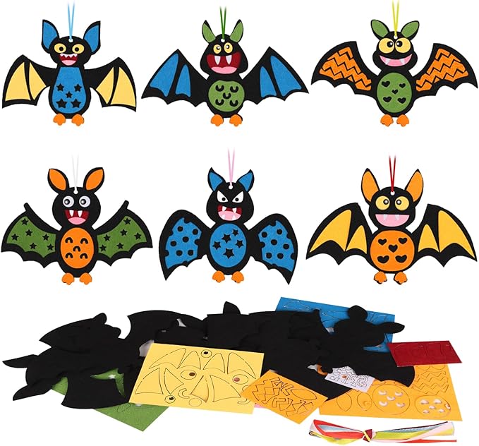 DIYASY 12 Pcs Bats Craft for Kids, Make Your Own Bat Foam Stickers Bats Craft Kits Arts and Crafts DIY Kid Friendly Halloween Decorations Games Party Activities Supplies Age 4-8 8-12