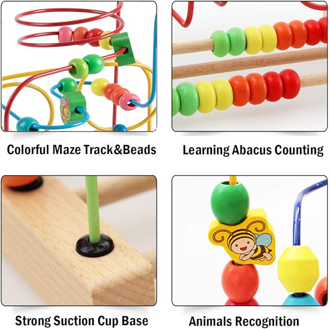 Joqutoys Bead Maze Toy for 1 2 3 Year Old Kids, Wooden Colorful Roller Coaster Circle Toys, Early Educational Toys for Toddlers, First Birthday Gifts for Boys Girls