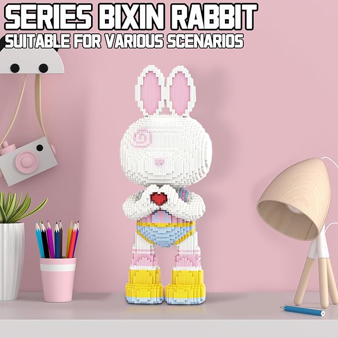 Animal Graffiti Love Heart Rabbit Micro Mini Building Blocks Sets with Storage Drawer Large Cute Animal Red Heart Rabbit Building Kits Model Toys for Adults Kids Teens 6400 PCS