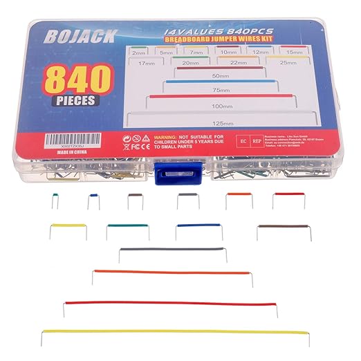 BOJACK 14 Vaules 840 pcs 2-125mm Solderless Flexible Breadboard Connecting Line Cables Breadboard Jumper Wires kit