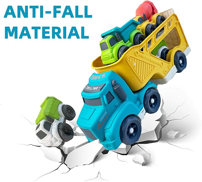 4 in 1 Toddlers Truck Toys for 1 2 3 4 Year Old, Truck Toy Set Includes Dump Truck, Garbage Truck, Mixer Cement, No BPA, Phthalates, PVC, Birthday Xmas Gifts for Toddlers,Outdoor Toys for Kid