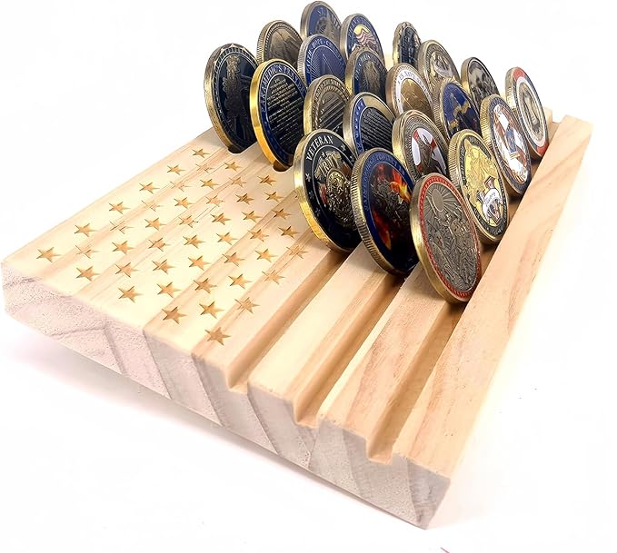 American Flag Solid Wood Military Challenge Coin Display Stand Coin Display Case