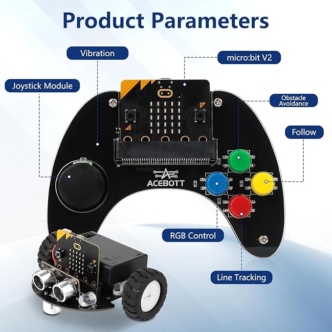 ACEBOTT Wireless Controller for Micro:bit Kit, STEM Kit Coding Robot kit Compatible With Makecode, Remote Control for Programming Learning, Gifts for Kids and Teens(Not included Micro:Bit)