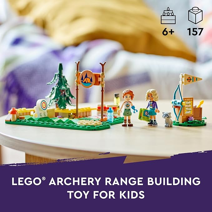 LEGO Friends Adventure Camp Archery Range Toy, Archery Set for Kids with Toy Bow and Arrows, Adventure Building Playset for Girls and Boys Ages 6 Years and Up, 2 Mini Dolls and a Raccoon Figure, 42622