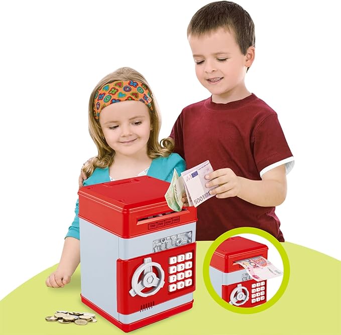 Electronic Piggy Bank for Kids, Mini ATM Coin Bank Money Saving Box with Password, Children's Safe Money Jar with Auto Grab Bill Slot, Great Gift Toy Bank for Boys, Girls