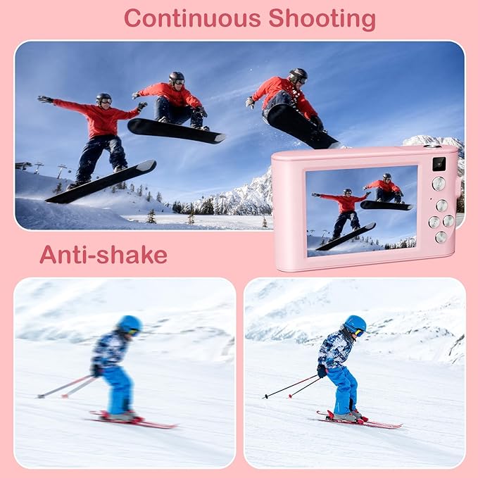 Upgrade Kids Digital Camera, Christmas Birthday Gifts for Girls Age 3-12, HD Digital Selfie Video Cameras for Toddler, Portable Toy for 3 4 5 6 7 8 9 10 Year Old Girl with 32GB SD Card-Pink