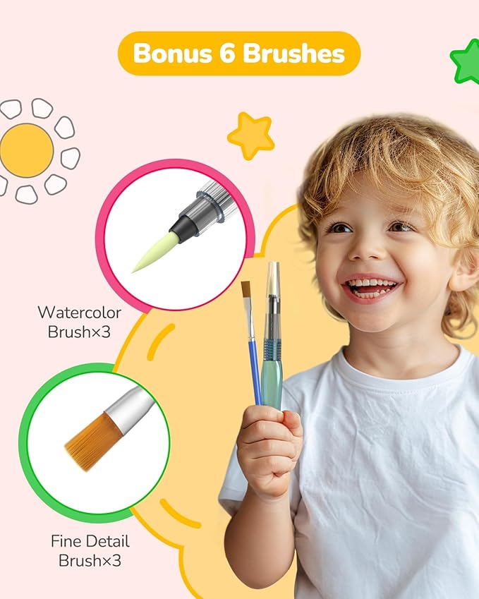 TECJOE 3 Pack Paint with Water Coloring Books for Toddlers, Watercolor Painting Set with 6 Brushes, Travel Activities for Kids Ages 1-3 4-8, Birthday Gifts Arts & Crafts Toy, Princess, Forest & Sea