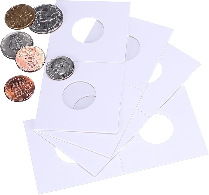 Hicarer 300 Pieces Cardboard Coin Holder Flip Mega Assortment, 2 by 2 Inch for Coin Collection Supplies (20.5 mm for Penny/Dime Size)