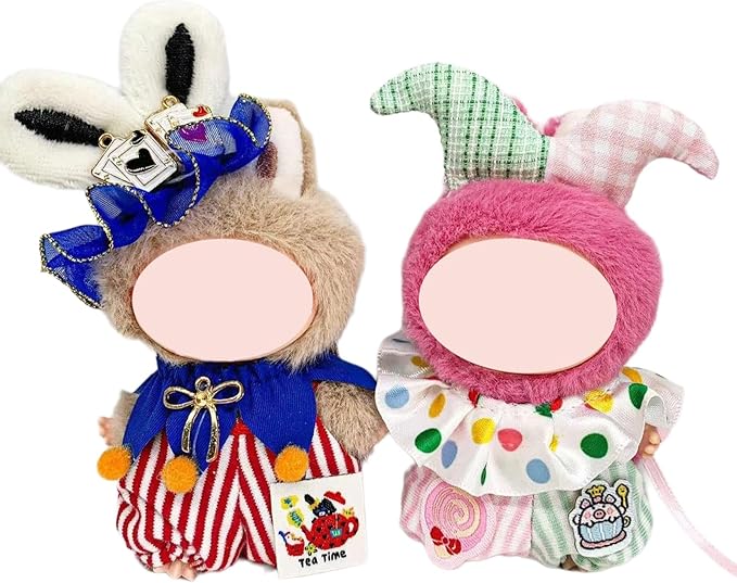 Joker Cosplay Outfit Bundle for Labubu 4.0 (Mini Size Dolls 10cm), Bunny Clown and Poker Carnival Clothes Set, Costume Dress-up for Halloween Party (No Doll Included) (2-Set Bundle)
