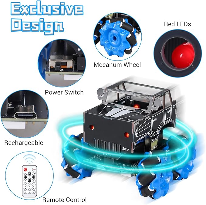 PEMENOL DIY Soldering Robot Car Kit for Teens Aged 15+, Mecanum Wheels 360° Omnidirectional Movement, Dual Remote & WiFi Control, STEM Electronics Project Present for Students & Hobbyists