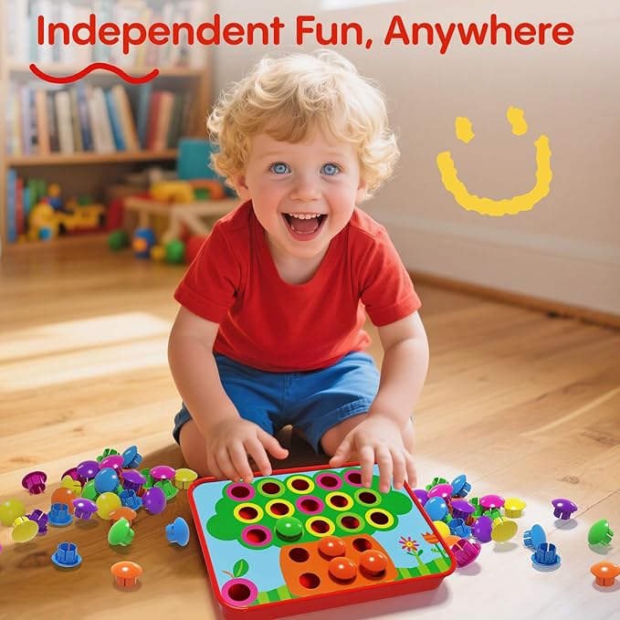 AMOSTING Button Art Toy – Educational Color Matching Mosaic Pegboard Sensory Learning Activity for Kids Age 3 4 5, Preschool Gift for Toddlers, Boys and Girls