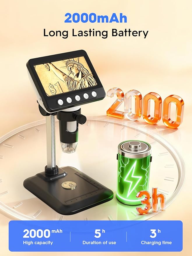 Coin Microscope, 4.3" LCD USB Digital 1000X Coin Magnifier with 8 Adjustable LED Lights, 1080P PC View Compatible with Windows/MacBook for Adults Kids