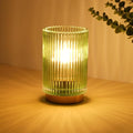 Battery Operated Lamp, Cordless Table Lamp with Timer, Desk Bedside Lamps with LED Warm Light, Glass Small Table Lamp for Bedroom, Bathroom, Living Room, Home Decor - Green