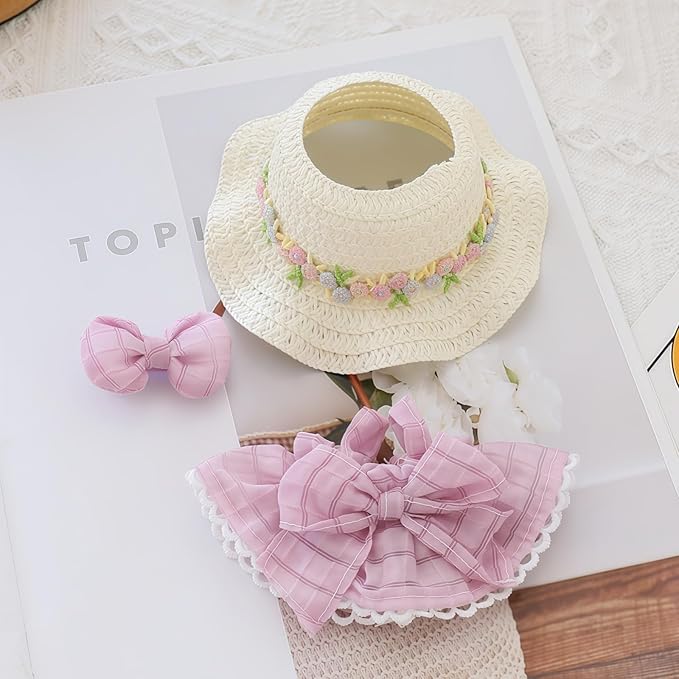 Clothes for Dolls Accessories (No Doll), Kawaii Hat Skirt Outfit Set 3 Pieces for 15cm 17cm Doll Suit, Stylish Bowknot Dolls Hat Clothing Set Replacement Purple