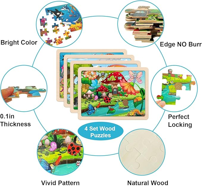 Wooden Puzzles for Kids Ages 4-6, 24 Piece Animals Puzzles for Toddlers 2-4,Jigsaw Puzzles for Kids Ages 3-5, Preschool Educational Puzzles Board Toys Gifts for Boys and Girls 3 4 5 6 Years Old