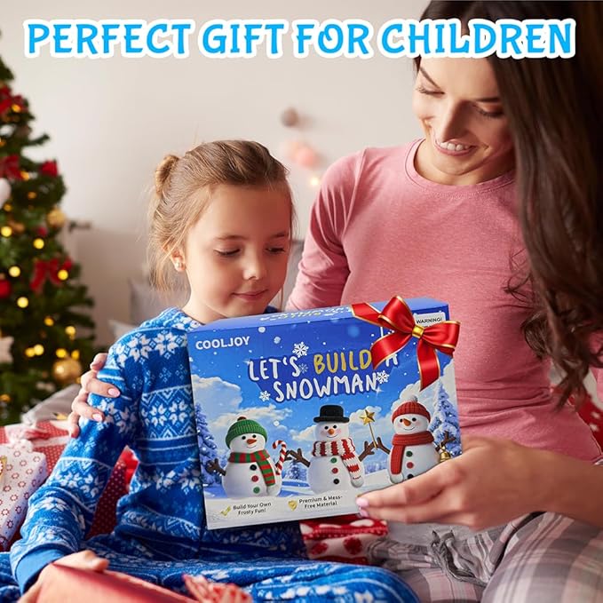 COOLJOY 24 Pack Build a Snowman Kit DIY Snowman Crafts,Air Dry Clay Modeling Crafts Kit,Christmas Stocking Stuffers for Kids,Christmas Gifts for Kids, Snowman Making Kit Toys