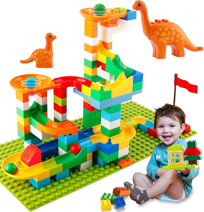 Marble Run Building Blocks for Kids, 145 PCS Building Bricks with Step-by-Step Guide, STEM Toy Track Compatible with Major Brands for Age 3 4 5 6 7 8+ Boys Girls Birthdays