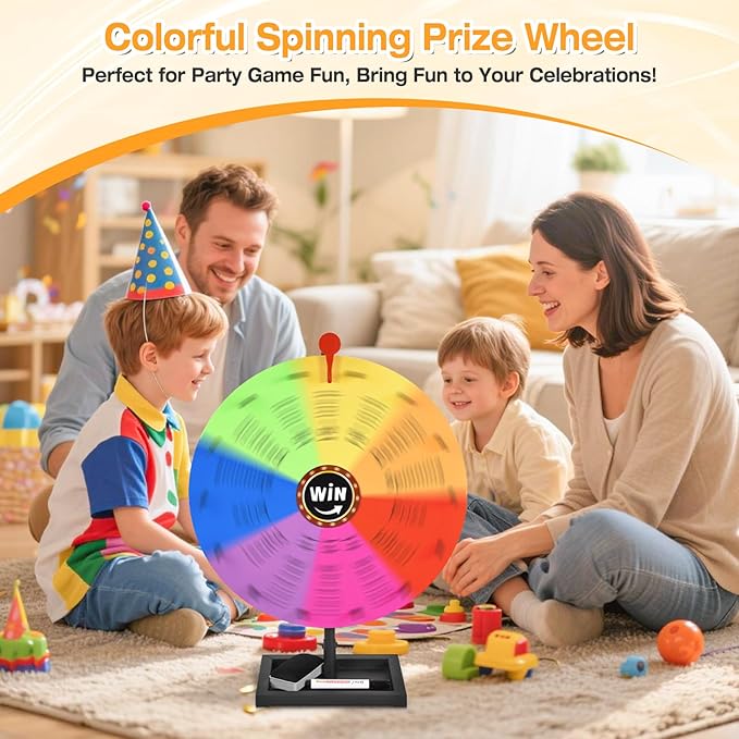 18-inch Tabletop Prize Wheel, Prize Wheel Spinner with Stand & Storage Base, Featuring a Prize Wheel with 14 Customizable Color Sections. Suitable for Party Games, Family Games (Original)