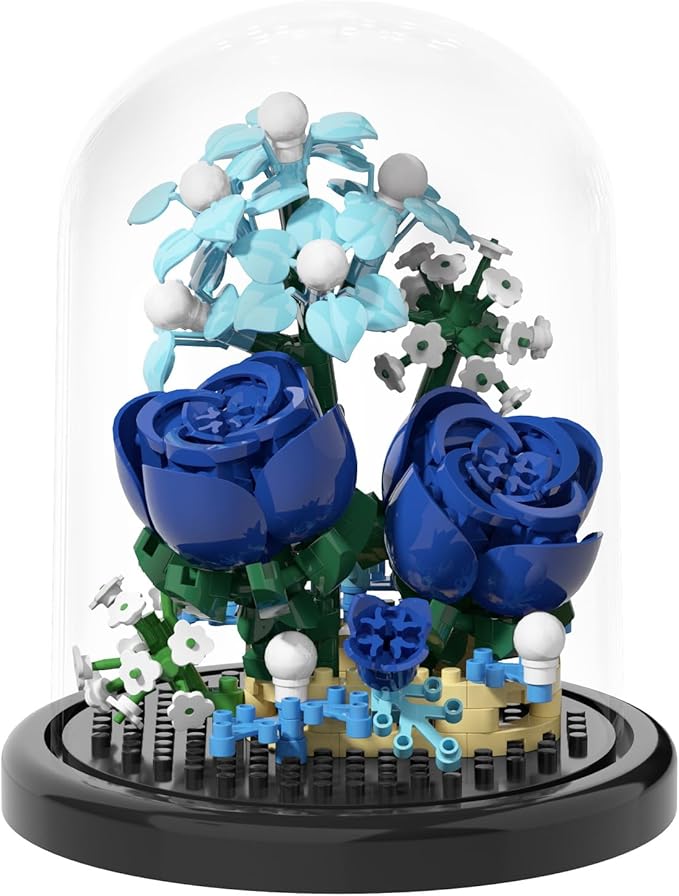 Jollcnoia Blue Dream Home Bouquets Dust Cover Set Building Toy Creative Assembly Bonsai Tree, Ideal for Valentine's Anniversaries Birthday