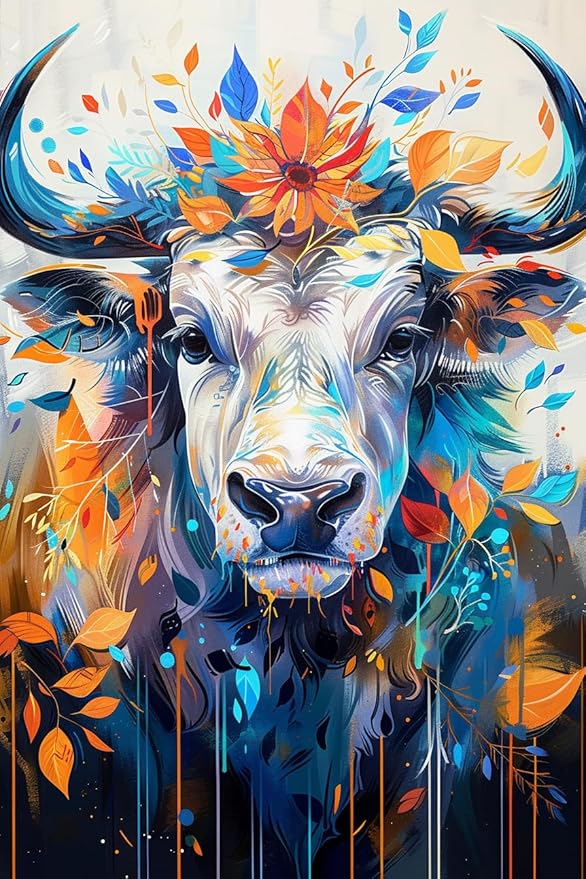 Tall Horn Cow and Maple Leaf 1000-Piece Adult Puzzle - Challenging & Educational, Perfect for Room, Home & Holiday Decoration