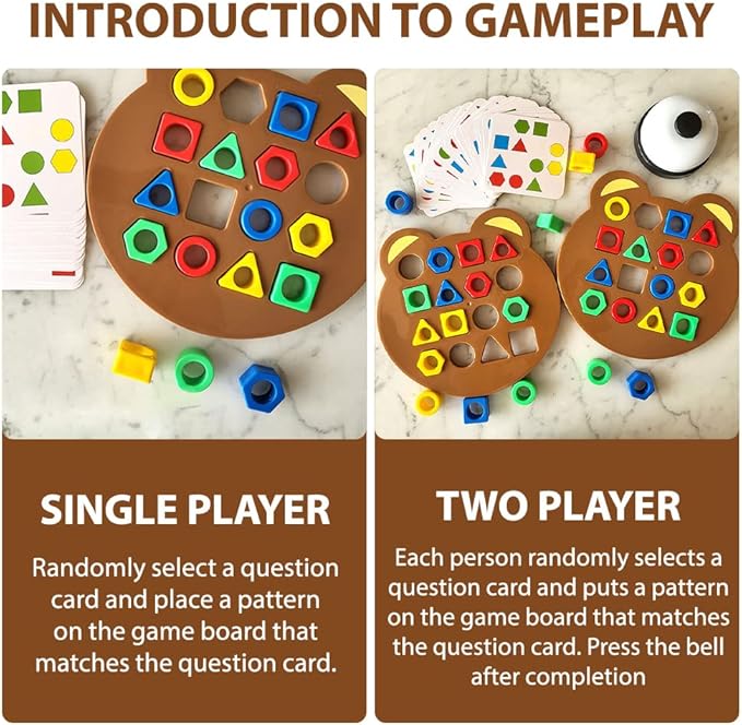 Drkicsy Shape Matching Game Color Sensory Educational Toy, Children Puzzles Geometric Shape Quick Matching Board Game, Preschool Educational Learning Puzzle Toy for Toddlers Two Players (A_with Bell)