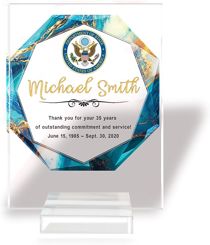 Custom Engraved Acrylic Employee Recognition Award – Personalized Appreciation Trophy for Corporate Excellence – Desk Display Plaque with Free Customization (Style #5)