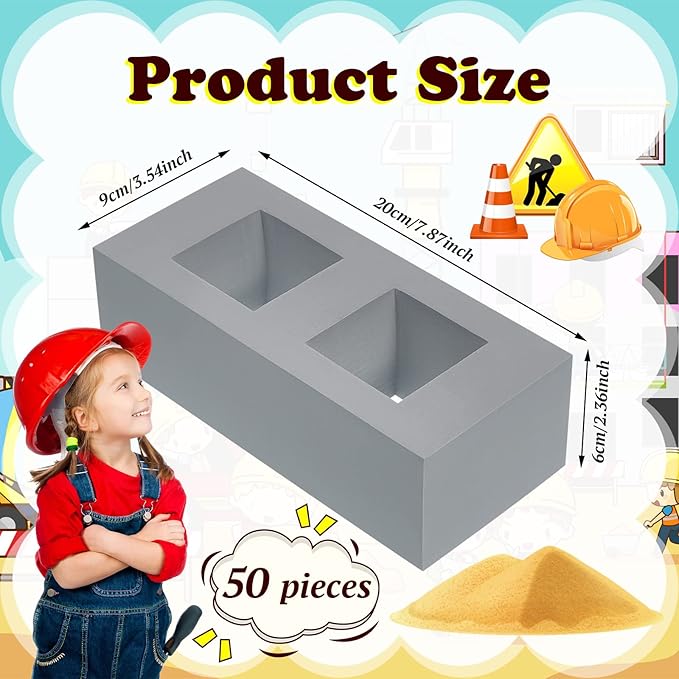 Zhanmai 50 Pack Foam Bricks Building Blocks for Kids Foam Cinder Blocks Large Fake Bricks Toy for Stacking and Construction 8 x 4 x 2.4 Inches(Square)