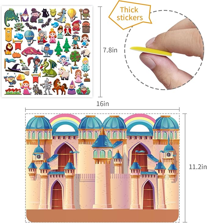 Dress Up Sticker Books for Girls Ages 3+, Reusable Puffy 3D Sticker Books for Toddlers, Include Princess Mermaid Fairy and Fashion Girl,Activity Book for Toddlers 3-5