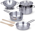 Melissa & Doug Stainless Steel Pots & Pans, 8 Piece Play Kitchen Set, Premium Play Kitchen Accessories & Cooking Utensils, Preschool Toys for Kids 3+