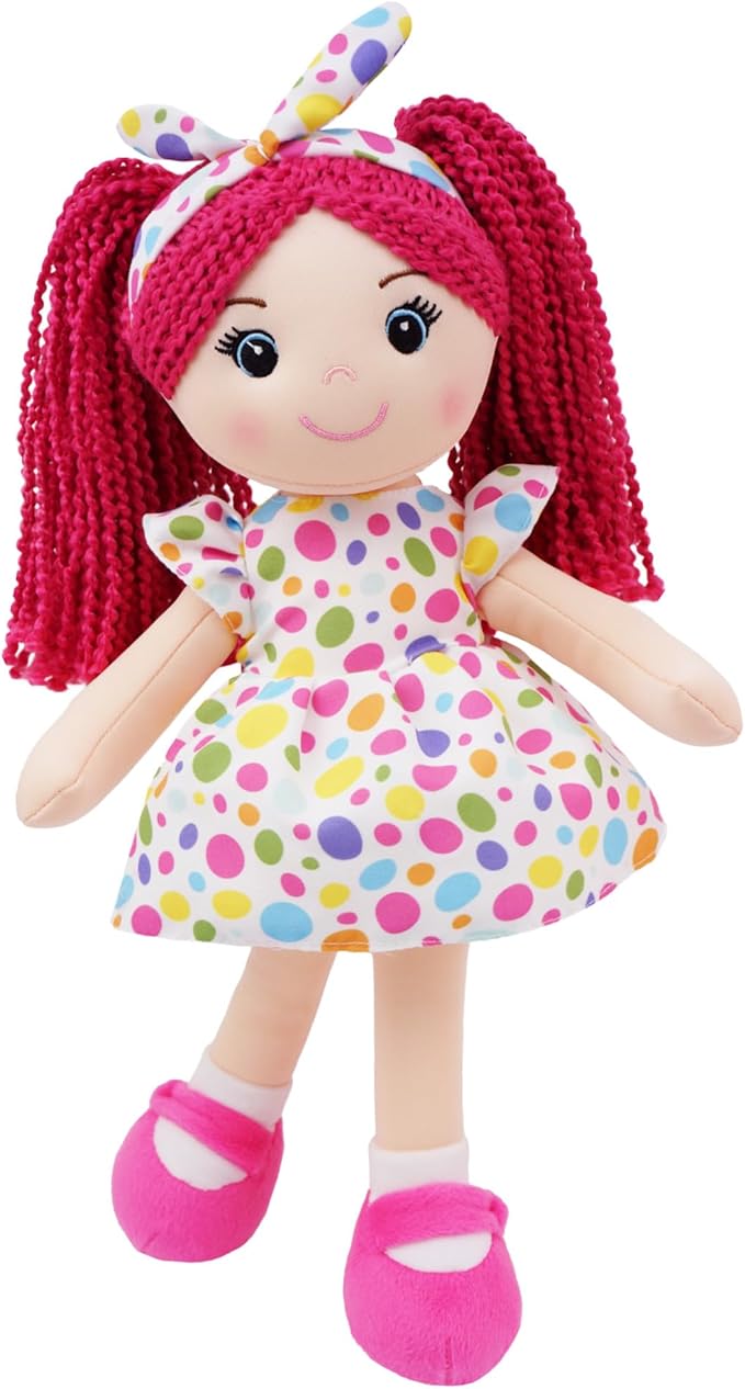 June Garden 14" Snuggle Cuties Sophie - Soft Cuddly Plush Doll Gift for Girls - Huggable Rag Doll - Pink M