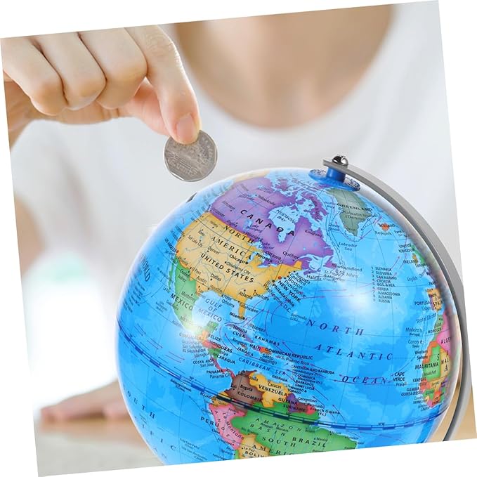 Globe Shape Coin Storage Earth Piggy Bank for Kids Decorative World Map Coin Bank