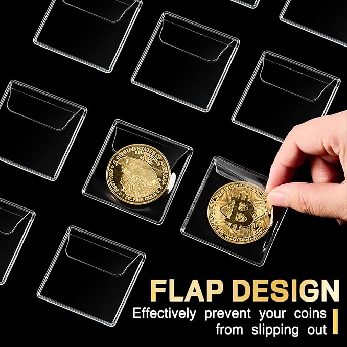 50PCS Single Pocket Coin Sleeves, 2.1 x 2.1 Inches Clear Plastic Coin Holders Individual Coin Protectors Small Pouches for Coin Currency Bills Collectors