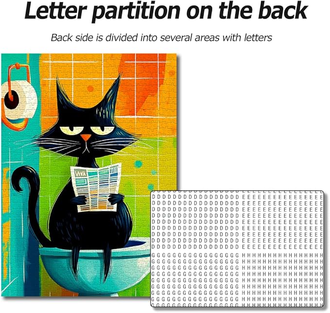 Bgraamiens Privacy Please 1000 Piece Jigsaw Puzzle – Funny Cat on Toilet with Newspaper – Whimsical Bathroom Humor Puzzle for Adults, Vibrant Colors, Challenging and Relaxing
