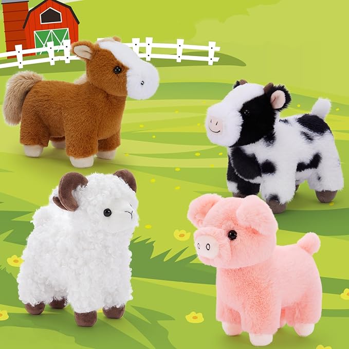 MaoGoLan 4 Pack Farm Stuffed Animals Bulk Party Favors for Kids, 8 inch Plush Cow & Sheep & Pig & Horse - Gifts for Toddlers Girls Boys Christmas Birthday Baby Shower