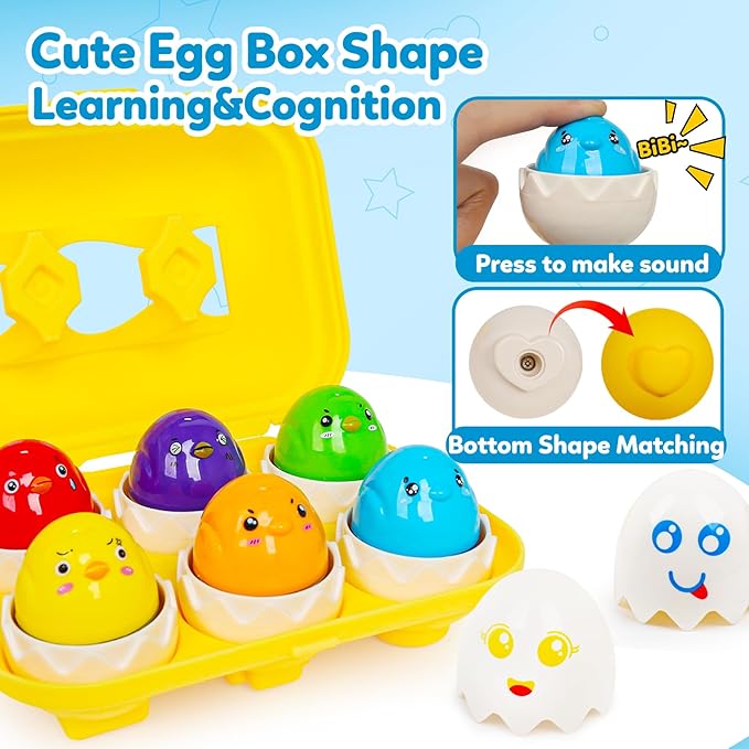 Tddler Toys 1-2,Montessori Geometric Egg Shape Sorter Toys Preschool Learning Educational Color Sorting & Fake Eggs Puzzles Matching Games Fine Motor Toy for Boys Girls