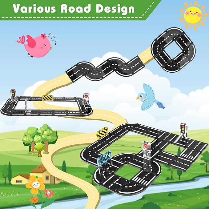 Magnetic Tiles Road Expansion Pack 48 PCS, Magnet Tiles for Kids Ages 3-5 4-8 5-7, Expansion Magnetic Building Blocks Educational STEM Creativity Toys 3+ Year Old Boys & Girls Toddlers Kids Gifts