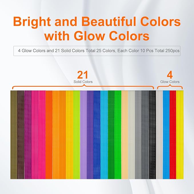 25 Colors 250 Strands 3D Doodler Refill Packs for 3Doodler Start+ Pen 2.5mm 3D Doodler Pen Refills PCL Only for 3Doodler Start+ Pen Each Color 10pcs Total 250 pcs