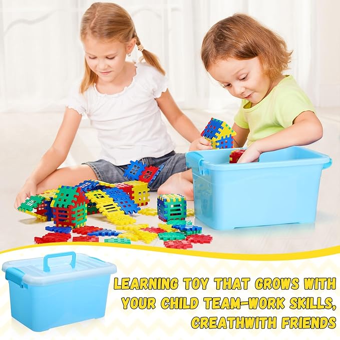 155 Pieces Interlocking Building Blocks for Kids with Storage Box Building Toys Waffle Blocks for Kids Construction Learning Educational Toy Sets