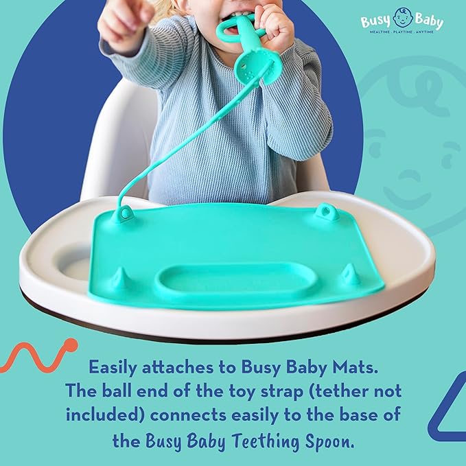 Busy Baby Teething Spoon - 2-in-1 Teether and Training Spoon for Self Feeding, Dishwasher Safe, BPA Free, Food Grade Silicone (Tan)