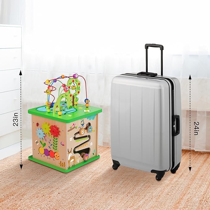 TOOKYLAND 5 in 1 Activity Center, Wooden Large Activity Play Cube 23"X13"X13", Wooden Learning Puzzle Toy for Toddlers, with Animal Friends, Shapes, Mazes, Shape Sorter