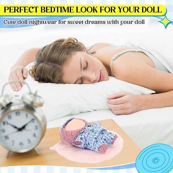 17cm Doll Clothes Pajamas Set with Pants Eye Mask Good Night Bedding Clothes Outfit Gifts Fits Most 17cm Dolls Accessories for DIY Dress up Lovers (Blue Floral)