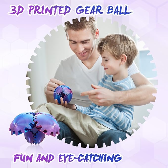 Gear Ball-3D Printed Gear Sphere,3D Printed Spin Ball Cube Fidget Toy,The Steampunk Whirling Wonder Fidget Ball Toy (6 Colors)
