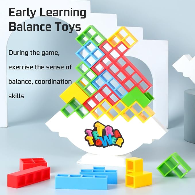 48 Pcs Tetra Tower Balance Stacking Blocks Game, Board Games for 2 Players+ Family Games, Parties, Travel, Kids & Adults Team Building Blocks Toy