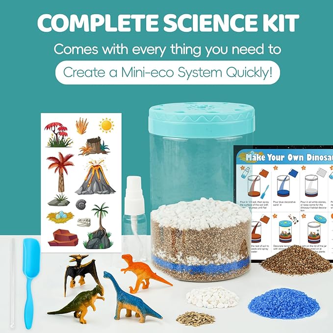 Light Up Dinosaur Terrarium Kit for Kids, Educational Science Kits STEM Projects,DIY Gardening Kit Arts Crafts Activity Creative Dinosaur Toys,Christmas Birthday Gifts for Boys Girls Ages 4 5 6 7 8-12