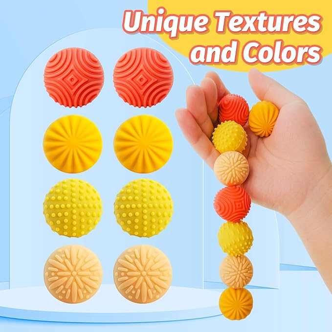 Fidget Magnet Ball Toys - 8 PCS Orange Texture Tactile Sensory Gift for Teens Adult ADHD Autism Anxiety, Silent Stress Relief Massage Roller Item Desk Toy for Home Office Calm Down with Case