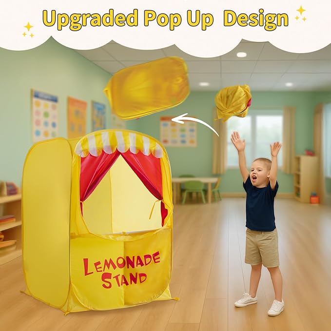 Alvantor Pop Up Puppet Show Theater & Lemonade Stand, Pretend Playhouse Kids Play Tent, Puppet Stage Tabletop Sets for Toddlers Curtain Fordable, Indoor & Outdoor Children Drama 29"X29"X43"H, 1 pc