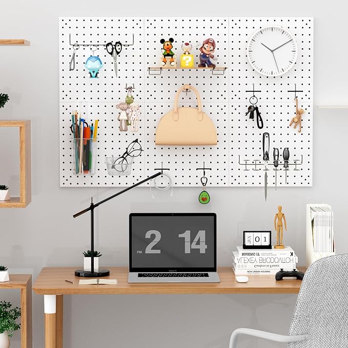 Peg Board Kit, Includes Pegboard and Accessories,with Hooks and Bins,Peg Board Wall Organizer for Office,Ornaments Display,Crafts Organization (66, White)