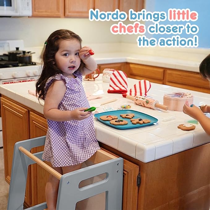 Toddler Kitchen Stools Helper with Adjustable Height and Anti-Slip Protection, Kids Standing Tower with Safety Rail, Kids Montessori Stool with Learning Chalkboard, Black