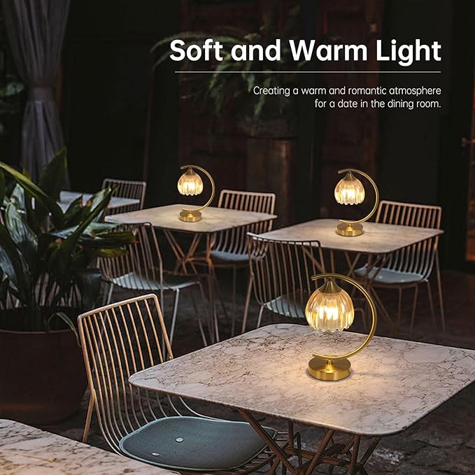 Cordless Table Lamp with 5200mAh Battery & Touch Control - 3 Adjustable Color Temperatures Bulb, Rechargeable Small Table Lamps for Living Room, Bedroom, Office Desk, Nightstand (Amber Tulip)